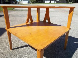 Huge Vintage Mid Century Modern Eames Era Wood Corner 2 Tier Table