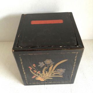 Vtg Mark T Wendell Hu - Kwa Lacquered Wooden Tea Box Sliding Lid/ Label