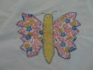 Vintage Hand Pieced & Sewn Butterflies Quilt Top Cotton Pastel Colors