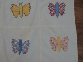 VINTAGE Hand Pieced & Sewn BUTTERFLIES Quilt top Cotton Pastel Colors 4