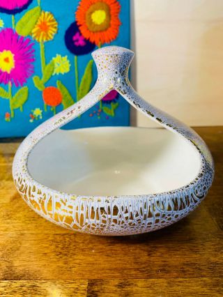 Vintage White Gold Crackle Ceramic Planter Bowl Ashtray Vase Hanging Mid Century