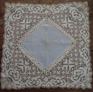 Exquisite Fine Antique Maltese Lace Silk Bridal Handkerchief Wedding Heirloom