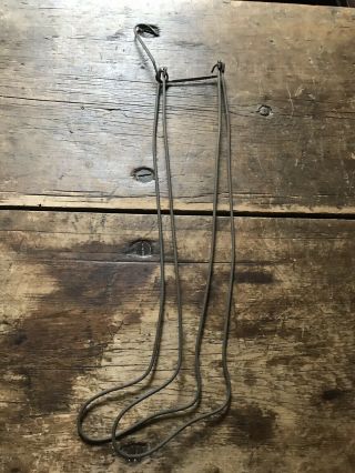 Pair Old Antique Metal Wire Child’s Sock Form Stretchers Patina Peg Rack Aafa