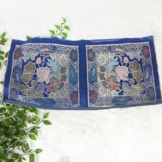 Antique Chinese Blue Silk Hand Woven Embroidered Floral Textile For Pillowcase