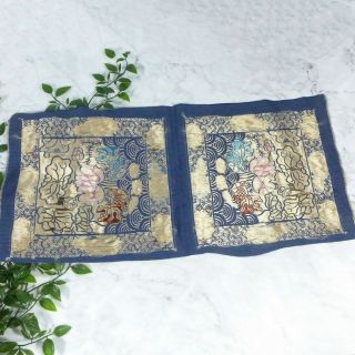 Antique Chinese Blue Silk Hand Woven Embroidered Floral Textile for Pillowcase 6