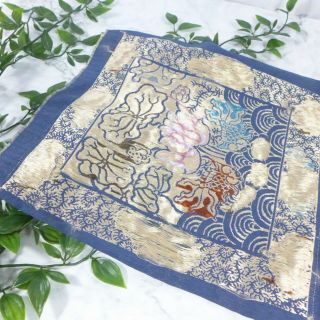 Antique Chinese Blue Silk Hand Woven Embroidered Floral Textile for Pillowcase 7