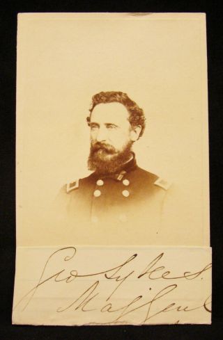Authentic Autograph On Cdv Of Us General George Sykes.  Gettysburg.  Civil War,