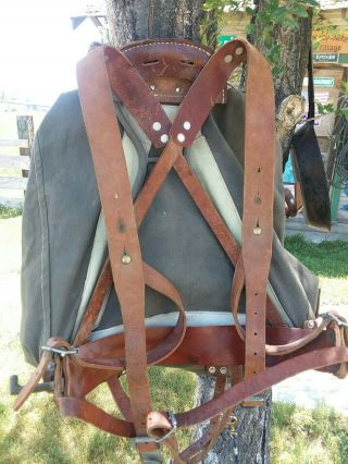 Vintage Wwii Swedish Army Metal Framed Canvas Leather Backpack