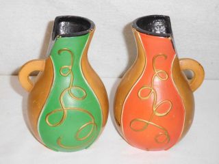 Vintage Mid Century Painted Ceramic Vase Or Pitchers From Puerto Rico