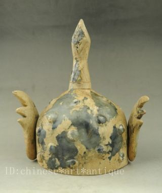 Rare china Old Jade Carving Dynasty Palace General Warrior Helmet Hat Cap j01 4
