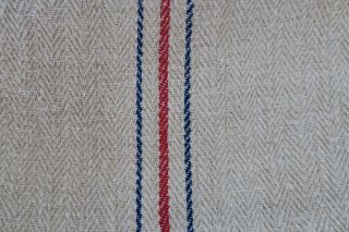 Antique European Hemp Grain Sack Red And Blue Stripes