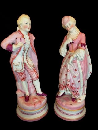 19th C Meissen Dresden Victorian Bisque Porcelain Gentleman & Lady Figures Gac