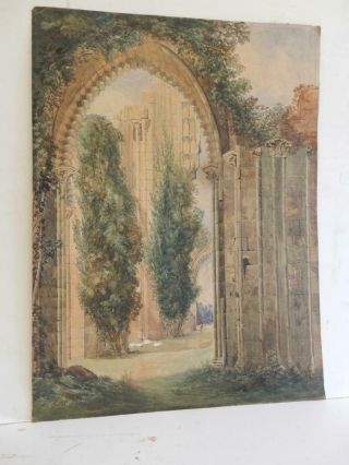 REALLY old PAINTING antique ruin ARCHWAY 3