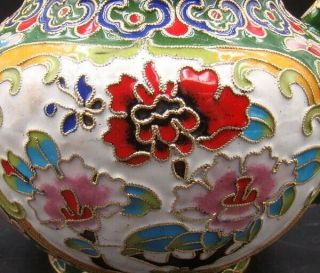A set Collectible Handmade Brass Cloisonne Enamel Teapot Cup Flower 3