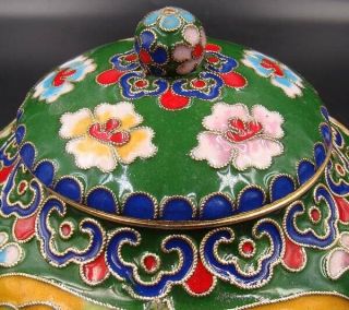 A set Collectible Handmade Brass Cloisonne Enamel Teapot Cup Flower 4