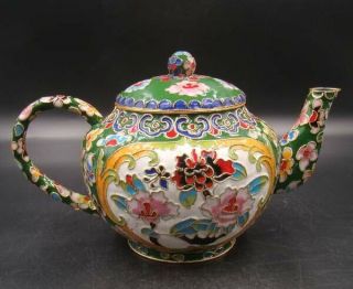 A set Collectible Handmade Brass Cloisonne Enamel Teapot Cup Flower 5