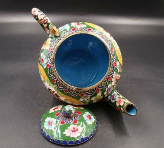 A set Collectible Handmade Brass Cloisonne Enamel Teapot Cup Flower 6
