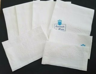 Vintage Italian Pure Linen White Hand Embroidery (4) Bath (4) Hand Towels 8pc SET 6
