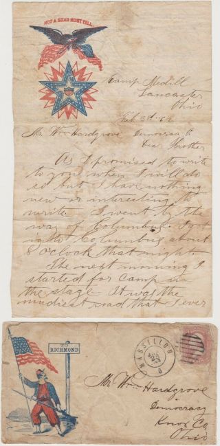 1862 Civil War Soldier Letter - Camp Medill Lancaster Oh - Lt Hardgrove 76th Oh