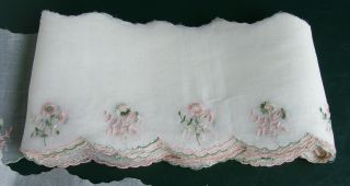 9.  5 Yds Embroidered Cotton Sheer Organdy Antique Vintage Trim Pink Green Flowers