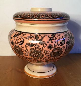 Antique Oil Lamp Ceramic Drop In Font & Base,  Pink & White Black Floral Print