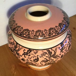 Antique Oil Lamp Ceramic Drop In Font & Base,  Pink & White Black Floral Print 2