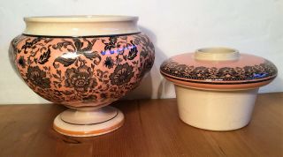 Antique Oil Lamp Ceramic Drop In Font & Base,  Pink & White Black Floral Print 3