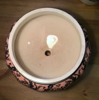 Antique Oil Lamp Ceramic Drop In Font & Base,  Pink & White Black Floral Print 7