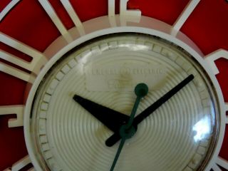 VINTAGE 1950 ' S GENERAL ELECTRIC TELECHRON 2H44 RED & WHITE KITCHEN CLOCK 2