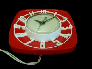 VINTAGE 1950 ' S GENERAL ELECTRIC TELECHRON 2H44 RED & WHITE KITCHEN CLOCK 5