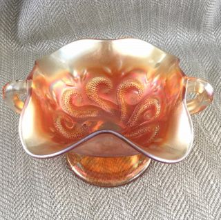 Vintage Carnival Glass Bowl Dish Footed Luster Iridescent Orange