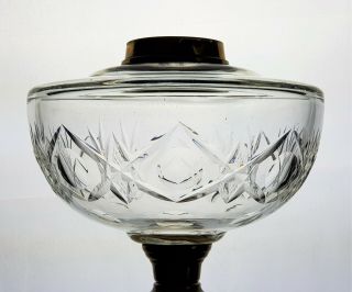 Victorian Cut Glass Kerosene Paraffin Duplex Oil Lamp Font Fount Lug Fit Collar 5