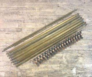 Seven Antique Victorian Brass Stair Rods With Quantity Of Copper Brackets.