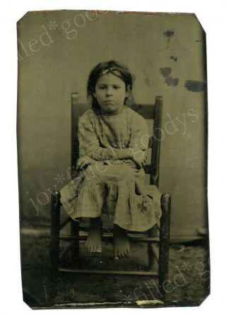 Civil War Time Poverty 1860s Shabby Barefoot Kid Great Tintype Photo Composition