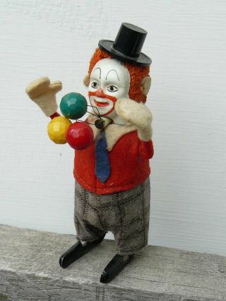 Vintage Schuco Tin Wind - Up Clown Juggler Toy Germany