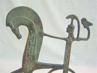 Stylish Vintage BRASS ETRUSCAN HORSE with ATHENA holding an OWL 5
