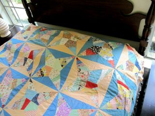 Vintage Feed Sack Hand Pieced ROCKY ROAD TO KANSAS Quilt TOP; Gold Medal Flour 2