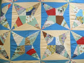 Vintage Feed Sack Hand Pieced ROCKY ROAD TO KANSAS Quilt TOP; Gold Medal Flour 5