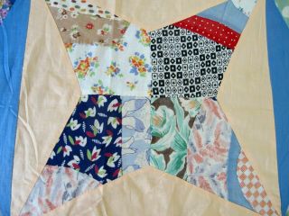 Vintage Feed Sack Hand Pieced ROCKY ROAD TO KANSAS Quilt TOP; Gold Medal Flour 6