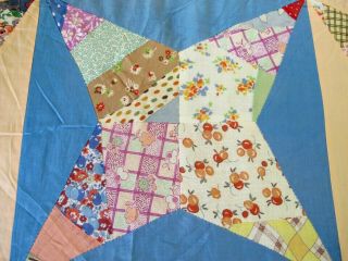 Vintage Feed Sack Hand Pieced ROCKY ROAD TO KANSAS Quilt TOP; Gold Medal Flour 7
