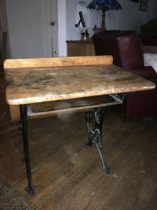 antique eclipse school desk,  wood,  cast iron 2