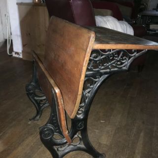 antique eclipse school desk,  wood,  cast iron 4