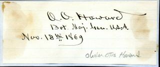 Civil War Major General Oliver Otis [ O.  O.  ] Howard Autograph Signature With Rank