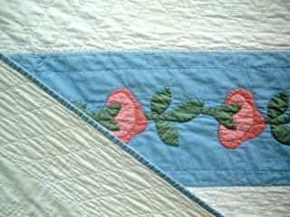 ANTIQUE VINTAGE 1930S/40S EXQUISITE ROSEBUD ROSE OF SHARON APPLIQUE QUILT WOW 4