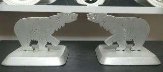 Pair Art Deco White Metal Polar Bear Bookends