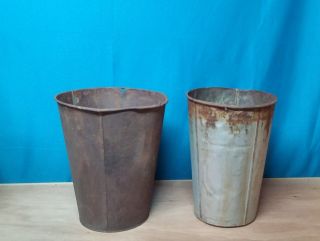 2 Large Antique Tin Sap Bucket Tall W/ Old Rustic Color Great Decor Planters