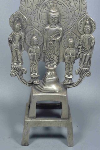 Collectable Handwork Old Miao Silver Carve Exorcism Temple Five Buddha Statues 3