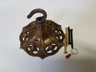 Ceiling Rose 117mm French Chandelier Hook Old Brass C1930 Rococo Nouveau Gothic