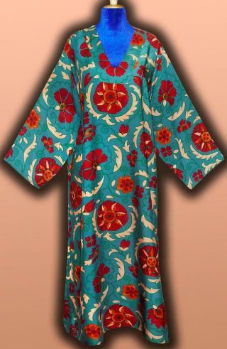 Uzbek Traditional Bukhara Outwear Costume Cotton Dress Tunic Suzani Design T673