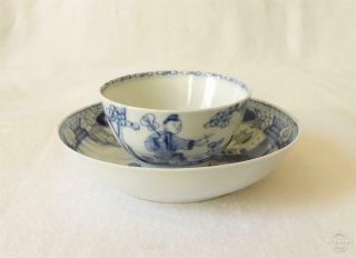 Antique 18th Century Chinese Blue And White Porcelain Tea Bowl And Saucer